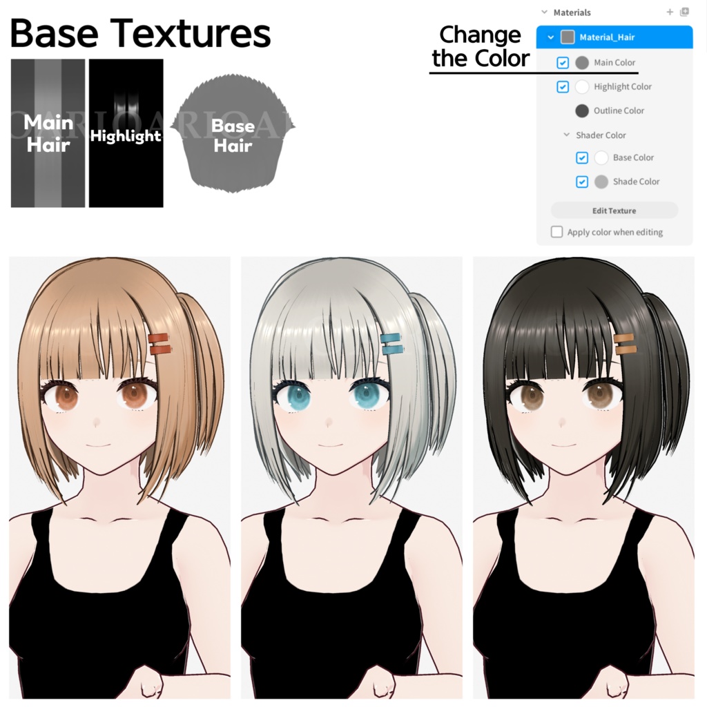 【VRoid】サイドテールボブヘアプリセット / Bob hair with sidetail preset