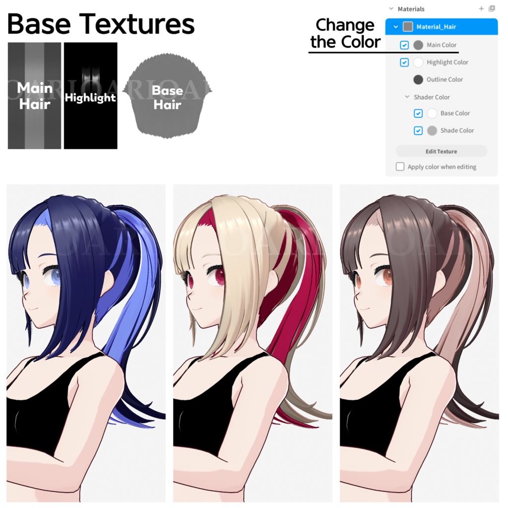 【VRoid】ツートンポニーテールヘアプリセット / Two tone ponytail hair preset