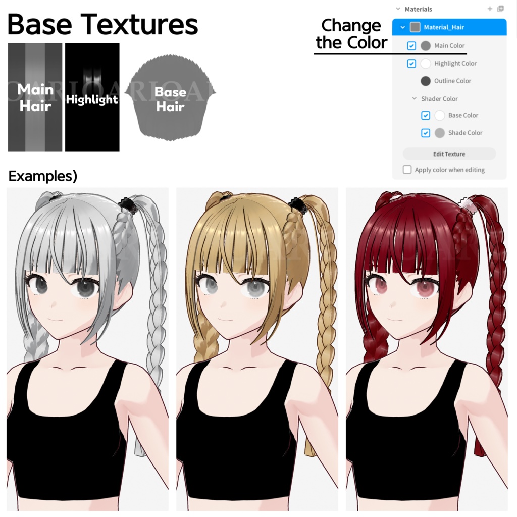 【VRoid】三つ編みツインテールヘアプリセット / Braided twintail hair preset