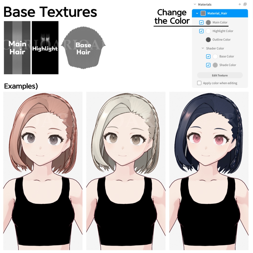 【VRoid】三つ編みアレンジボブヘアプリセット / Bob hair with braid preset