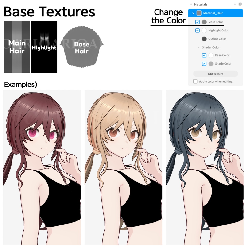 【VRoid】三つ編みツインテールヘアプリセット / Braided twintail hair preset