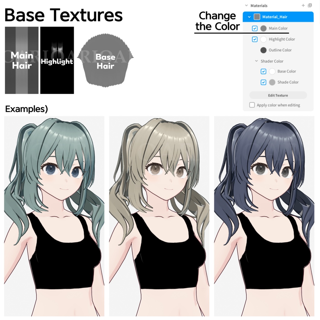 【VRoid】ウェーブツインテールヘアプリセット / Wavy twintail hair preset