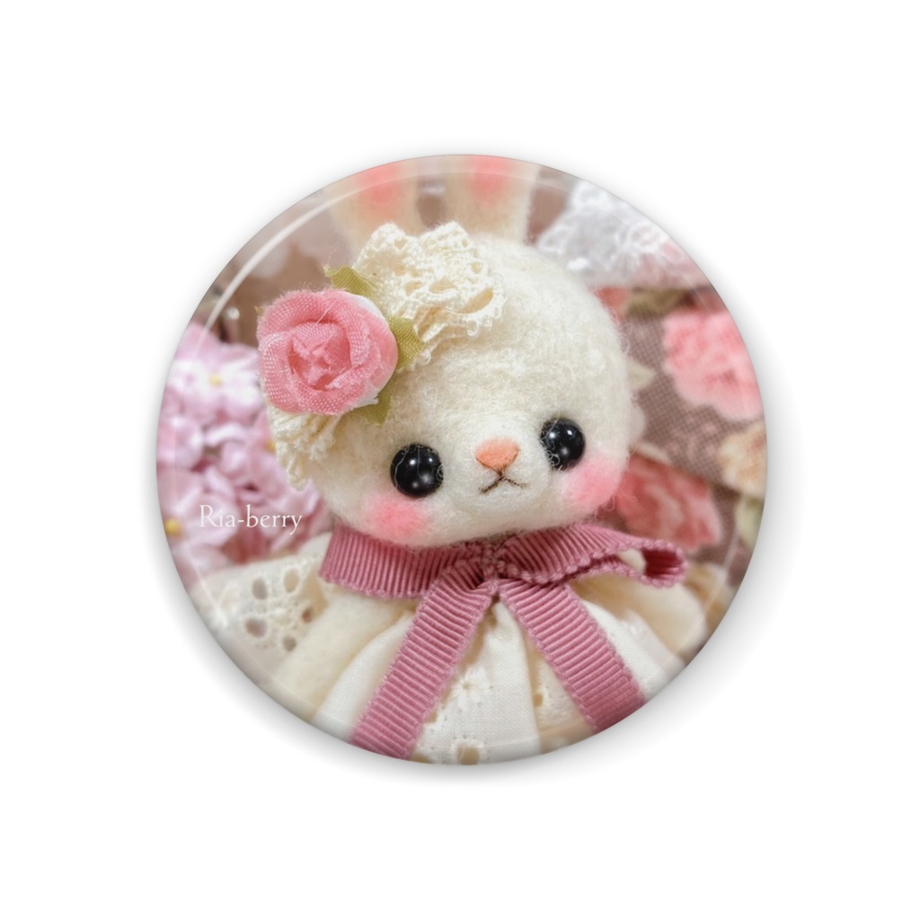 うさぎのリズちゃん・ピンクローズ(缶バッジ)Ria-berry