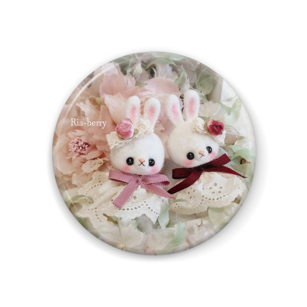 うさぎのローズリズ・ピンクとワイン(缶バッジ)Ria-berry