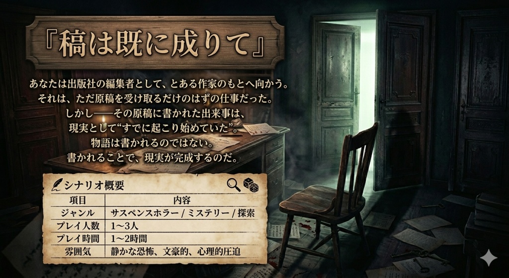 【クトゥルフ神話TRPG】『稿は既に成りて』