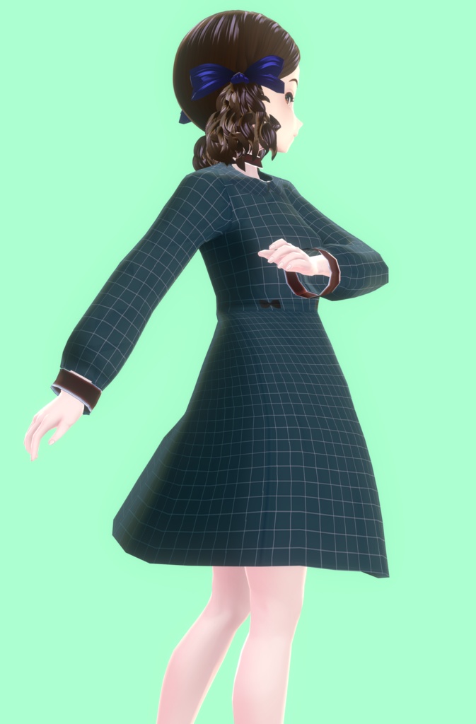 Vroid服テクスチャー【緑ワンピース】dressplaid (checked)Green:エスターesther orphan