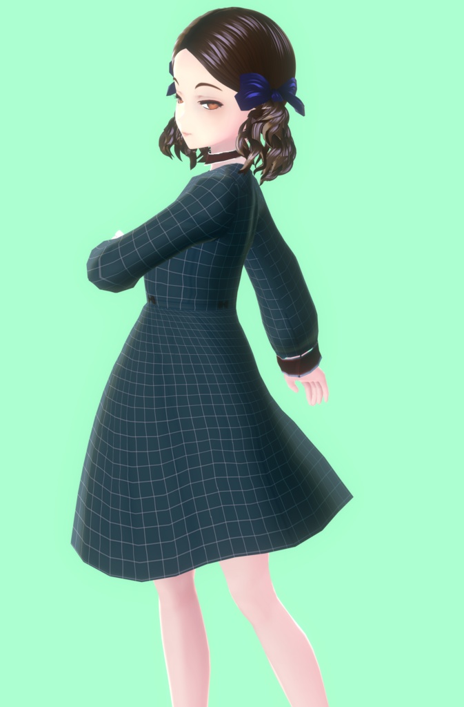 Vroid服テクスチャー【緑ワンピース】dressplaid (checked)Green:エスターesther orphan
