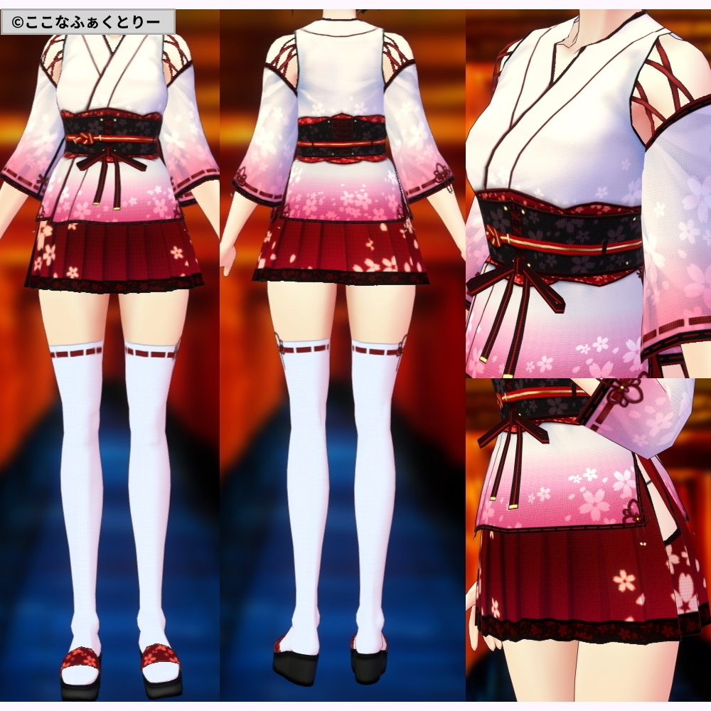 ※VRoidstudioベータ版で作成しています【VRoid用】巫女風コスチューム4色セット
