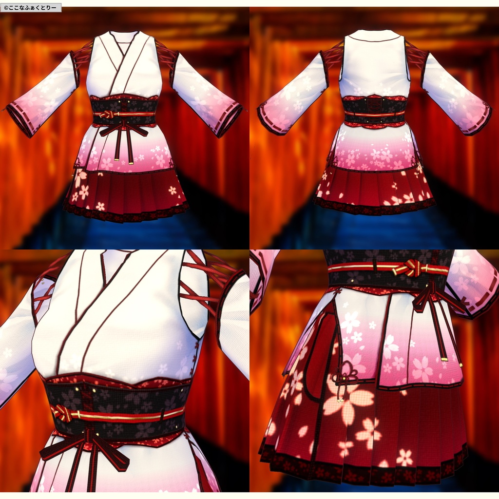 ※VRoidstudioベータ版で作成しています【VRoid用】巫女風コスチューム4色セット