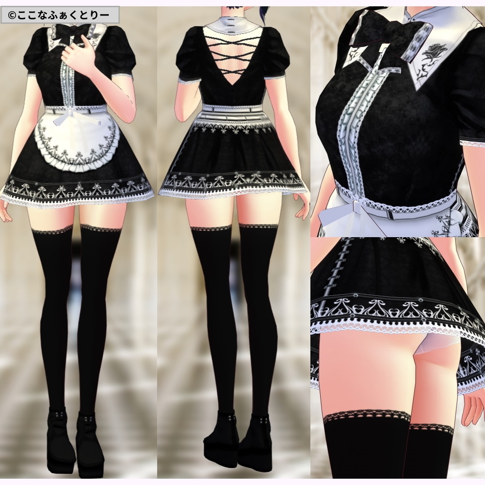 ※VRoidstudioベータ版で作成しています【VRoid用】(無料お試し版有)ゴシックメイド風ミニスカワンピース6色セット