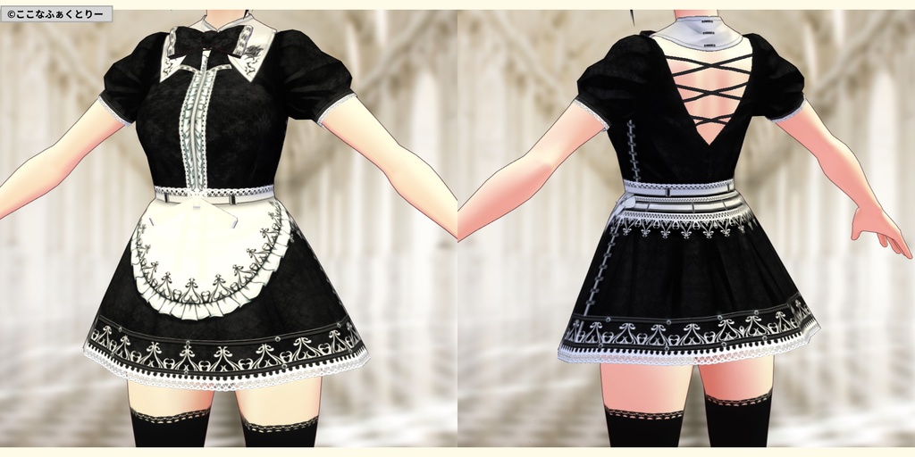 ※VRoidstudioベータ版で作成しています【VRoid用】(無料お試し版有)ゴシックメイド風ミニスカワンピース6色セット