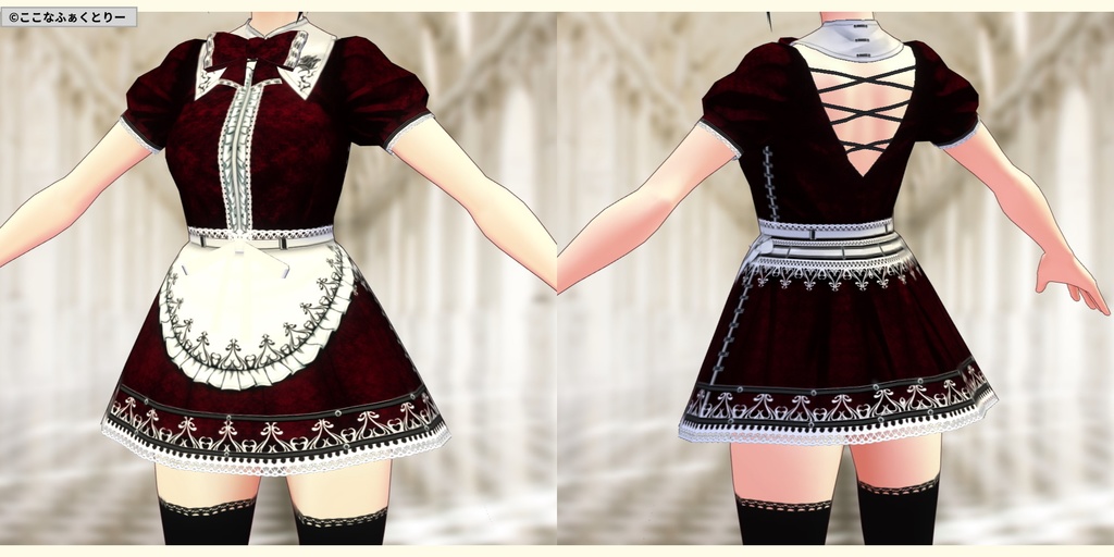 ※VRoidstudioベータ版で作成しています【VRoid用】(無料お試し版有)ゴシックメイド風ミニスカワンピース6色セット