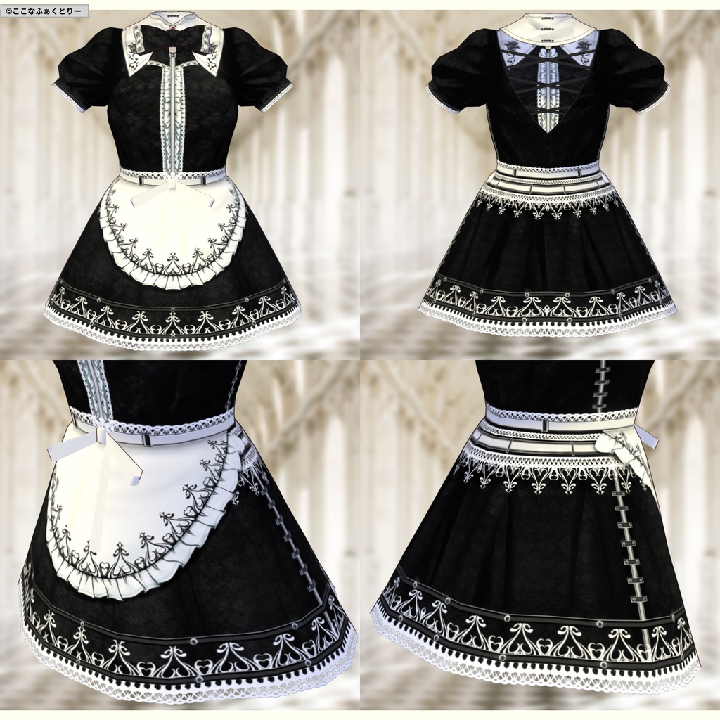 ※VRoidstudioベータ版で作成しています【VRoid用】(無料お試し版有)ゴシックメイド風ミニスカワンピース6色セット