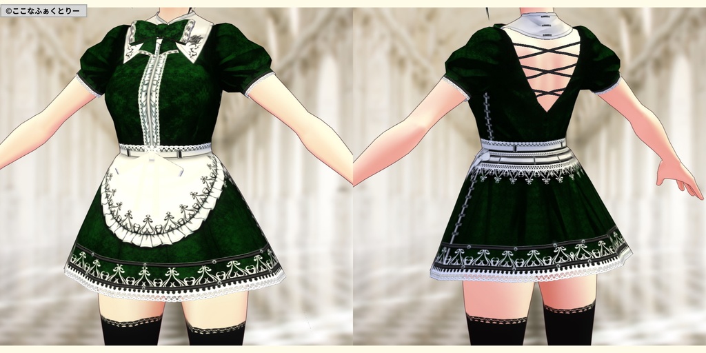 ※VRoidstudioベータ版で作成しています【VRoid用】(無料お試し版有)ゴシックメイド風ミニスカワンピース6色セット