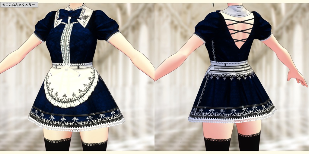 ※VRoidstudioベータ版で作成しています【VRoid用】(無料お試し版有)ゴシックメイド風ミニスカワンピース6色セット