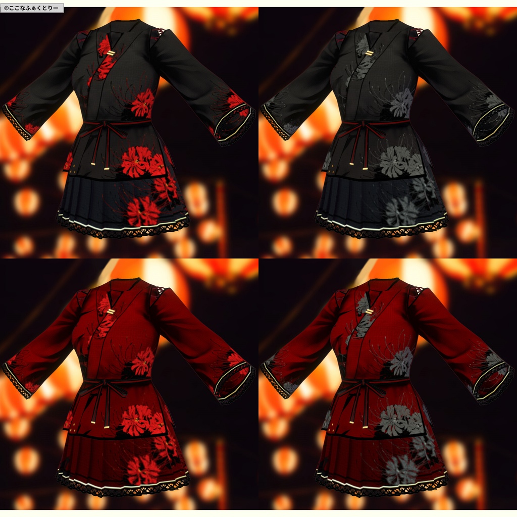 ※VRoidstudioベータ版で作成しています【VRoid用】甚平風コスチューム_曼殊沙華(スカートタイプ)