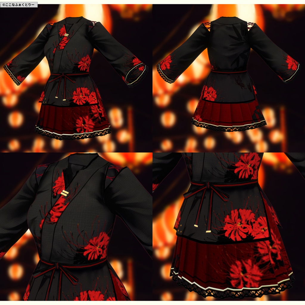 ※VRoidstudioベータ版で作成しています【VRoid用】甚平風コスチューム_曼殊沙華(スカートタイプ)
