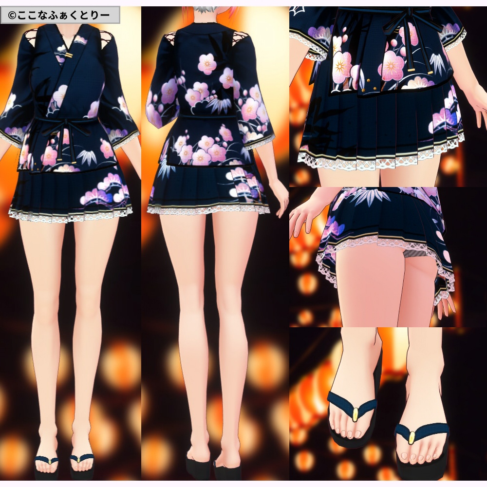 ※VRoidstudioベータ版で作成しています【VRoid用】甚平風コスチューム_松竹梅(スカートタイプ)