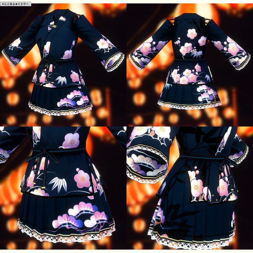 ※VRoidstudioベータ版で作成しています【VRoid用】甚平風コスチューム_松竹梅(スカートタイプ)