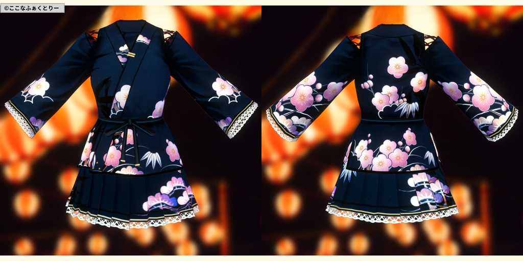 ※VRoidstudioベータ版で作成しています【VRoid用】甚平風コスチューム_松竹梅(スカートタイプ)