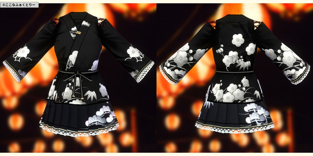 ※VRoidstudioベータ版で作成しています【VRoid用】甚平風コスチューム_松竹梅(スカートタイプ)