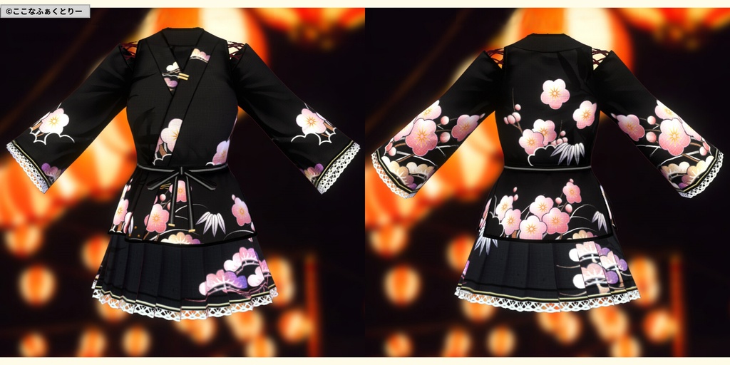 ※VRoidstudioベータ版で作成しています【VRoid用】甚平風コスチューム_松竹梅(スカートタイプ)