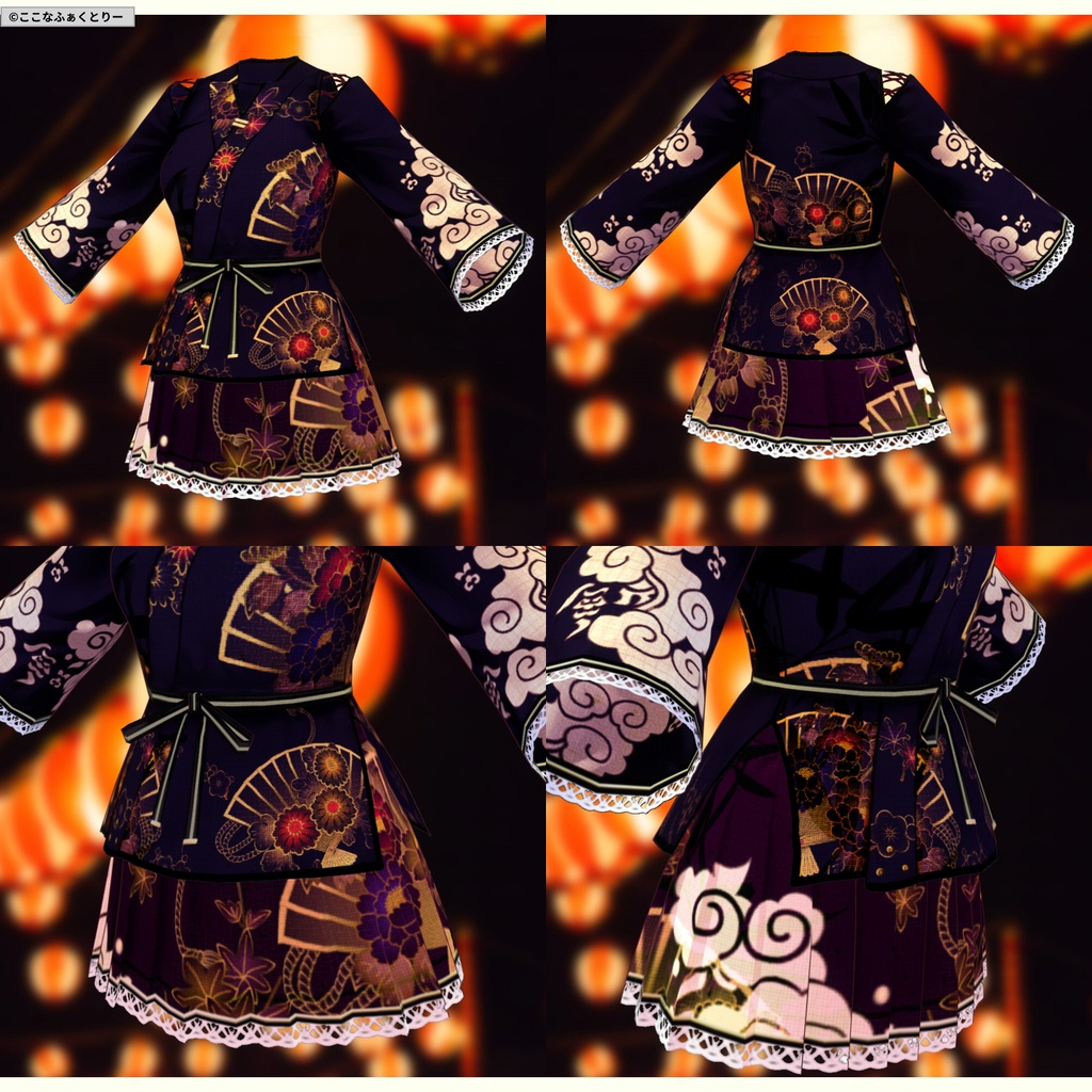 ※VRoidstudioベータ版で作成しています【VRoid用】甚平風コスチューム_扇子(スカートタイプ)