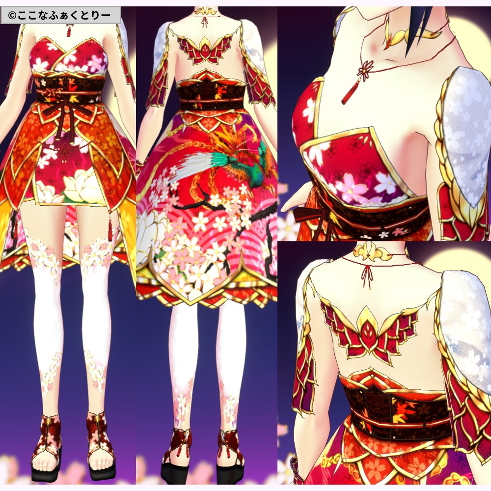 ※VRoidstudioベータ版で作成しています【VRoid用】和風ドレス_極東の姫君_3色セット