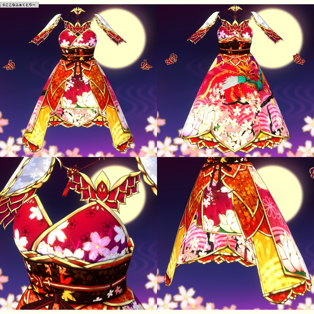 ※VRoidstudioベータ版で作成しています【VRoid用】和風ドレス_極東の姫君_3色セット