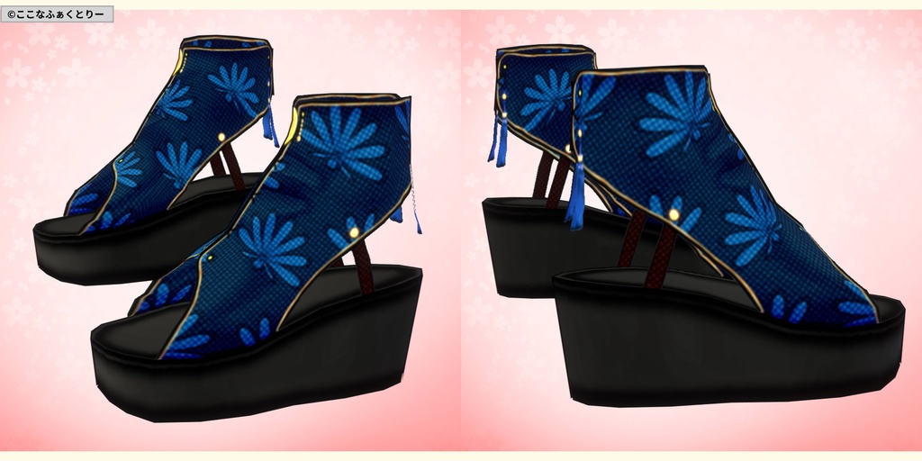 ※VRoidstudioベータ版で作成しています【VRoid用】ヤツデ柄和風サンダル4色セット+α