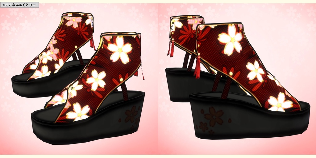 ※VRoidstudioベータ版で作成しています【VRoid用】ヤツデ柄和風サンダル4色セット+α