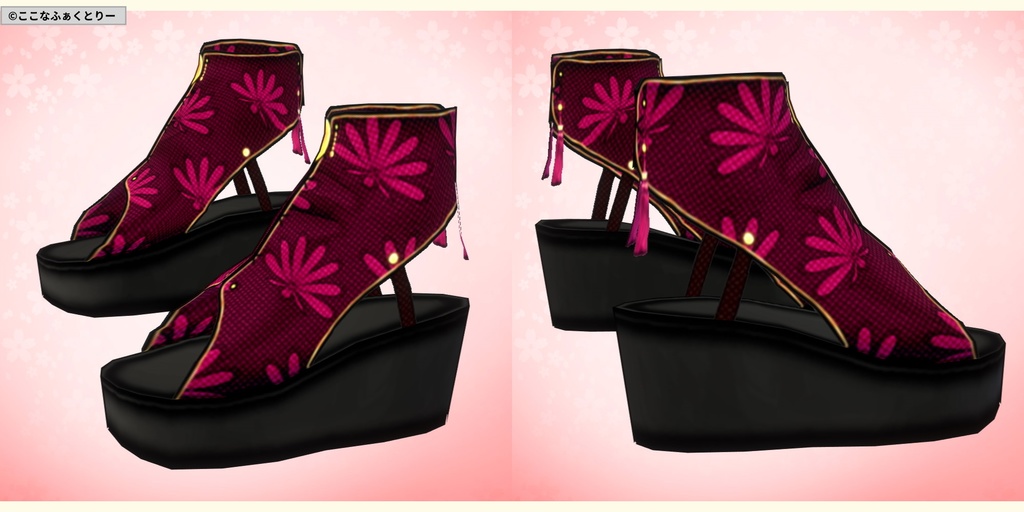 ※VRoidstudioベータ版で作成しています【VRoid用】ヤツデ柄和風サンダル4色セット+α