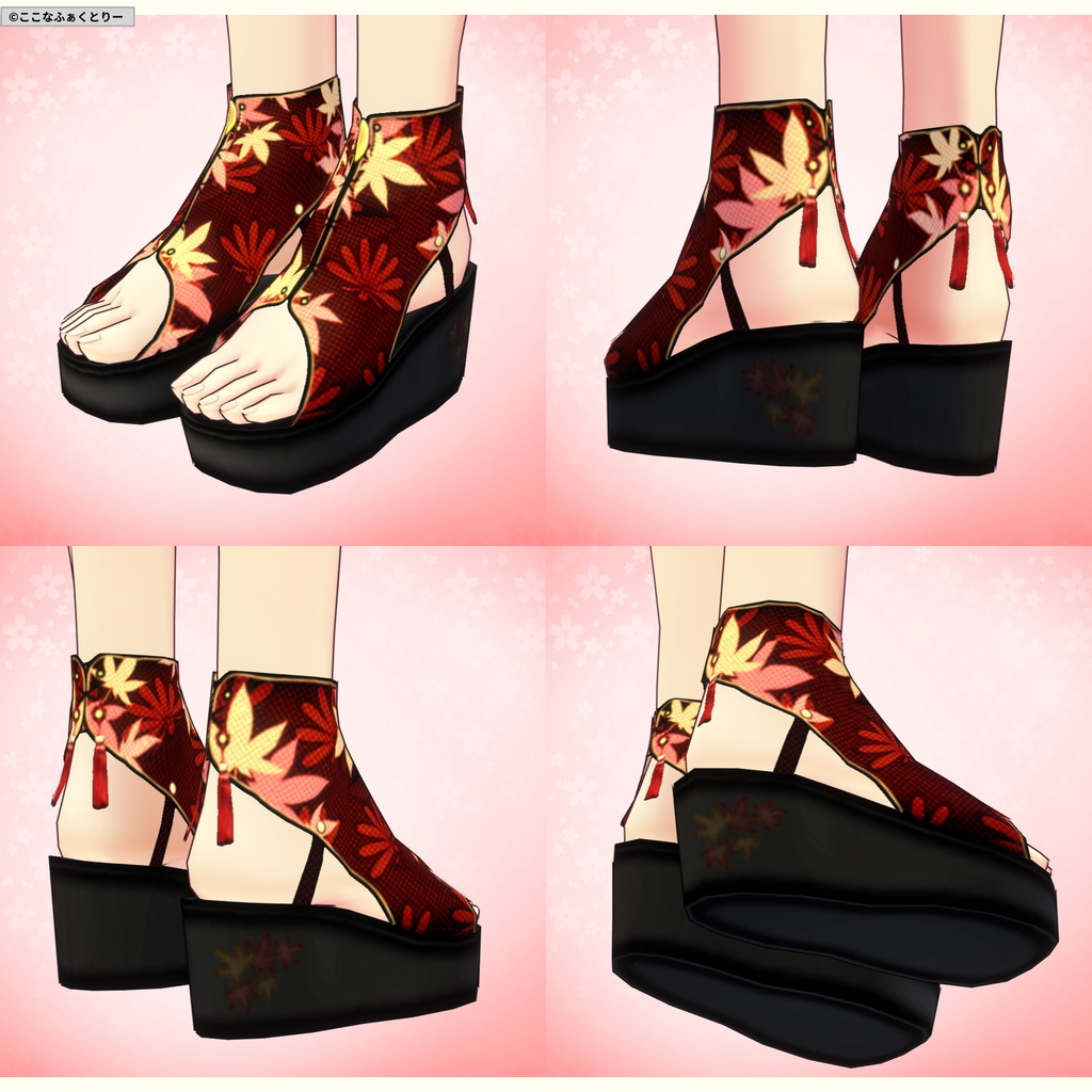 ※VRoidstudioベータ版で作成しています【VRoid用】ヤツデ柄和風サンダル4色セット+α