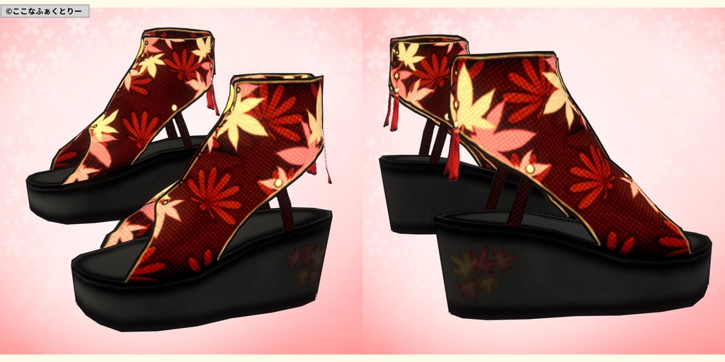 ※VRoidstudioベータ版で作成しています【VRoid用】ヤツデ柄和風サンダル4色セット+α