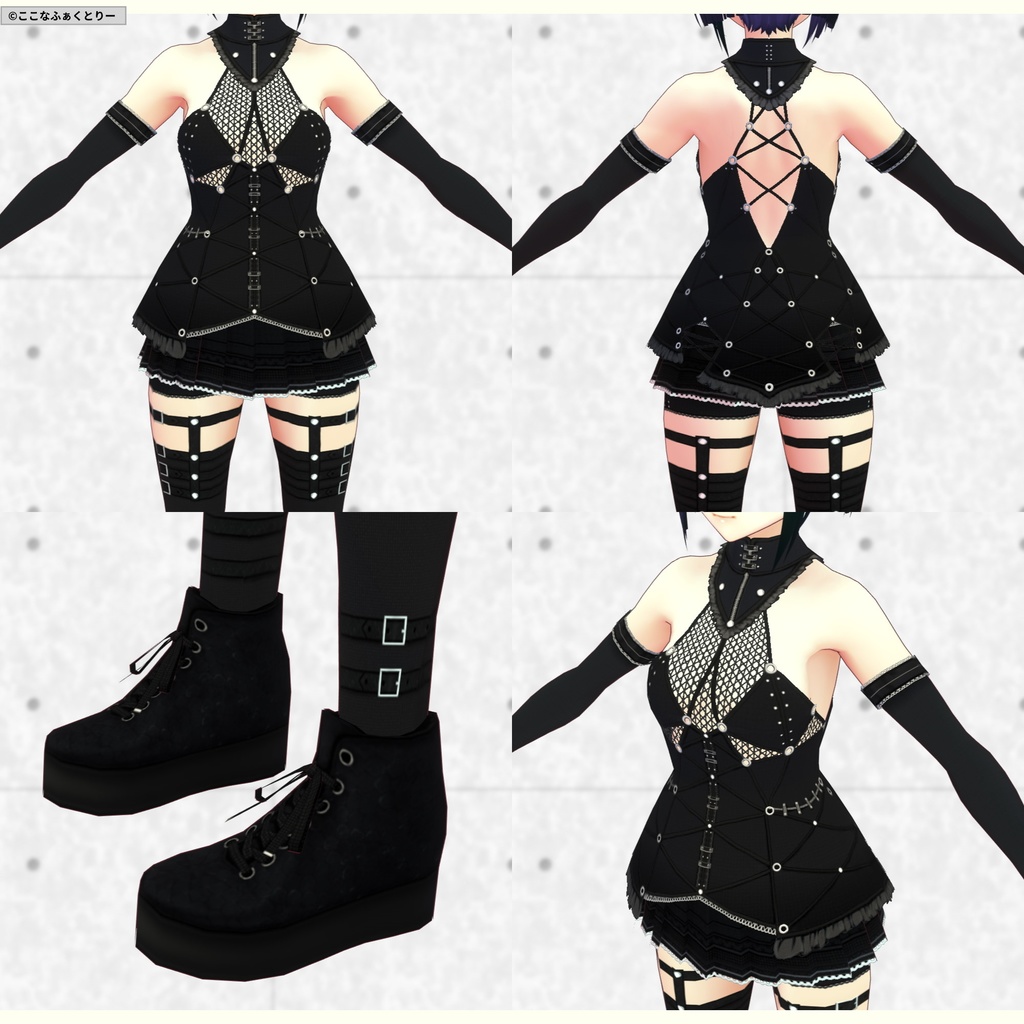 ※VRoidstudioベータ版で作成しています【VRoid用】ミニスカゴシックパンクコスチューム5色セット