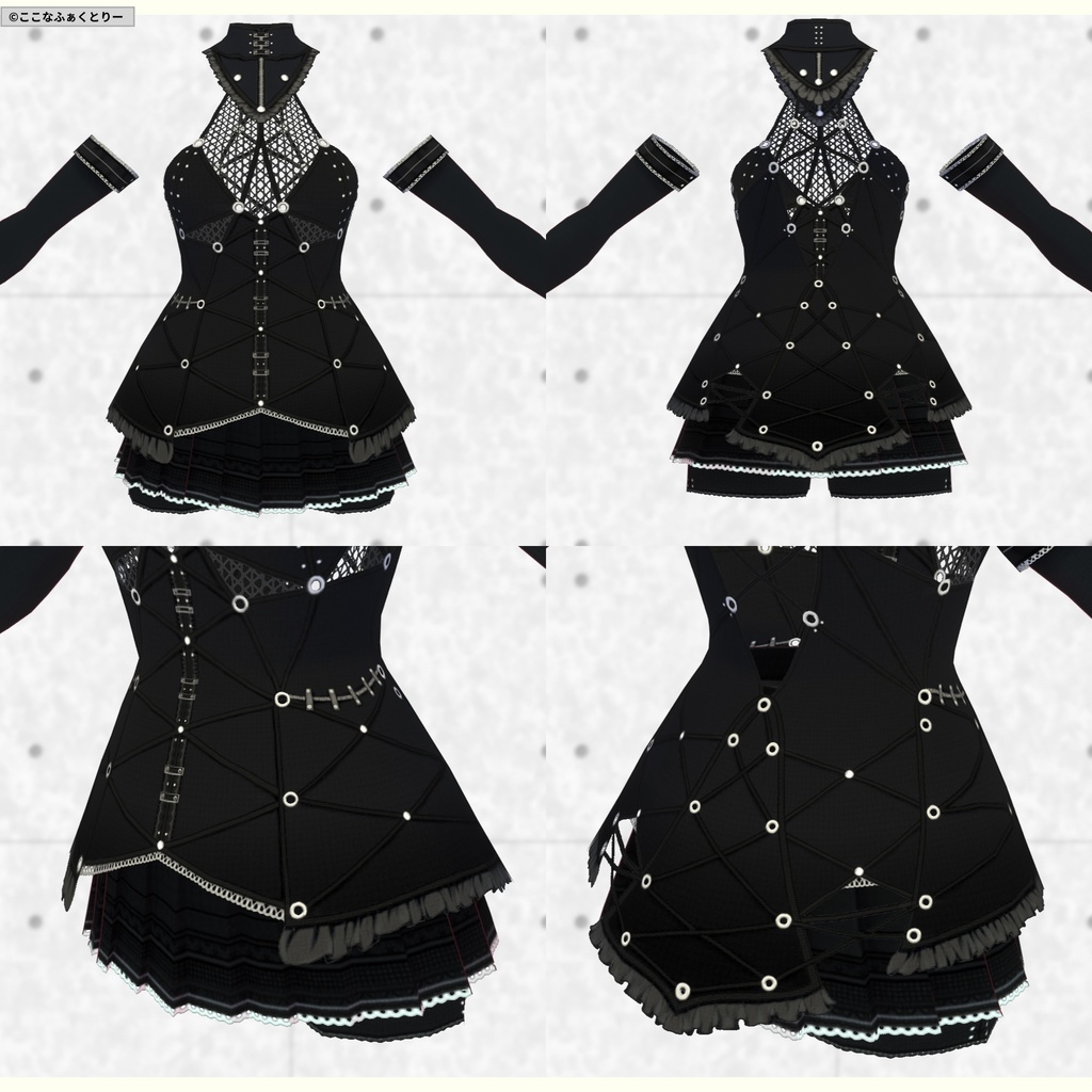 ※VRoidstudioベータ版で作成しています【VRoid用】ミニスカゴシックパンクコスチューム5色セット