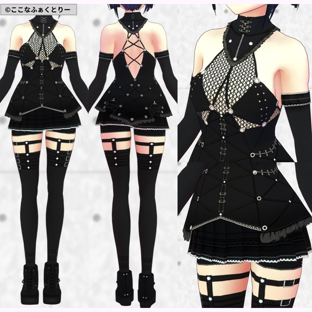 ※VRoidstudioベータ版で作成しています【VRoid用】ミニスカゴシックパンクコスチューム5色セット