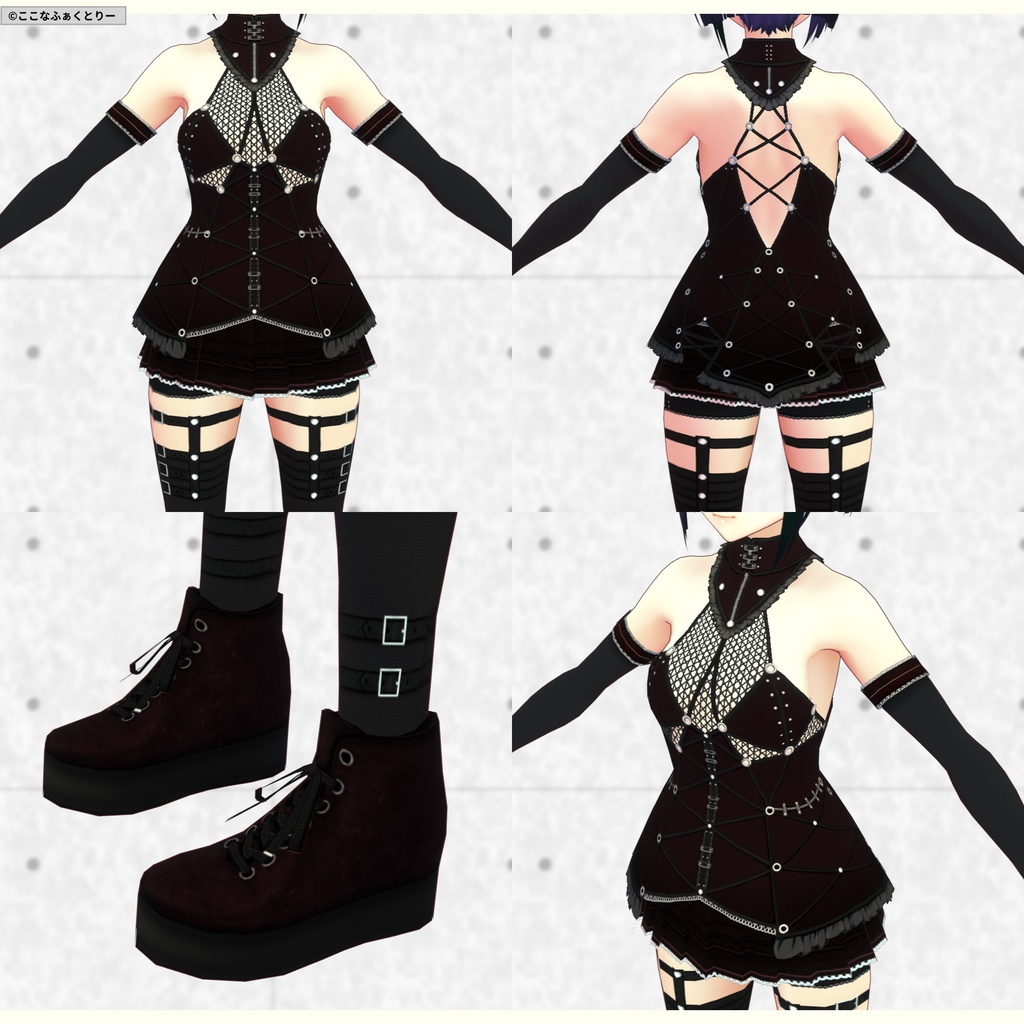 ※VRoidstudioベータ版で作成しています【VRoid用】ミニスカゴシックパンクコスチューム5色セット
