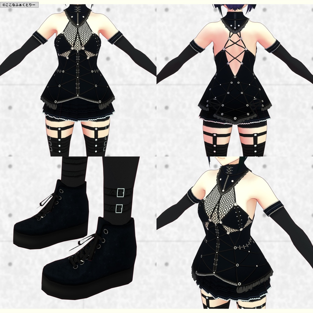 ※VRoidstudioベータ版で作成しています【VRoid用】ミニスカゴシックパンクコスチューム5色セット