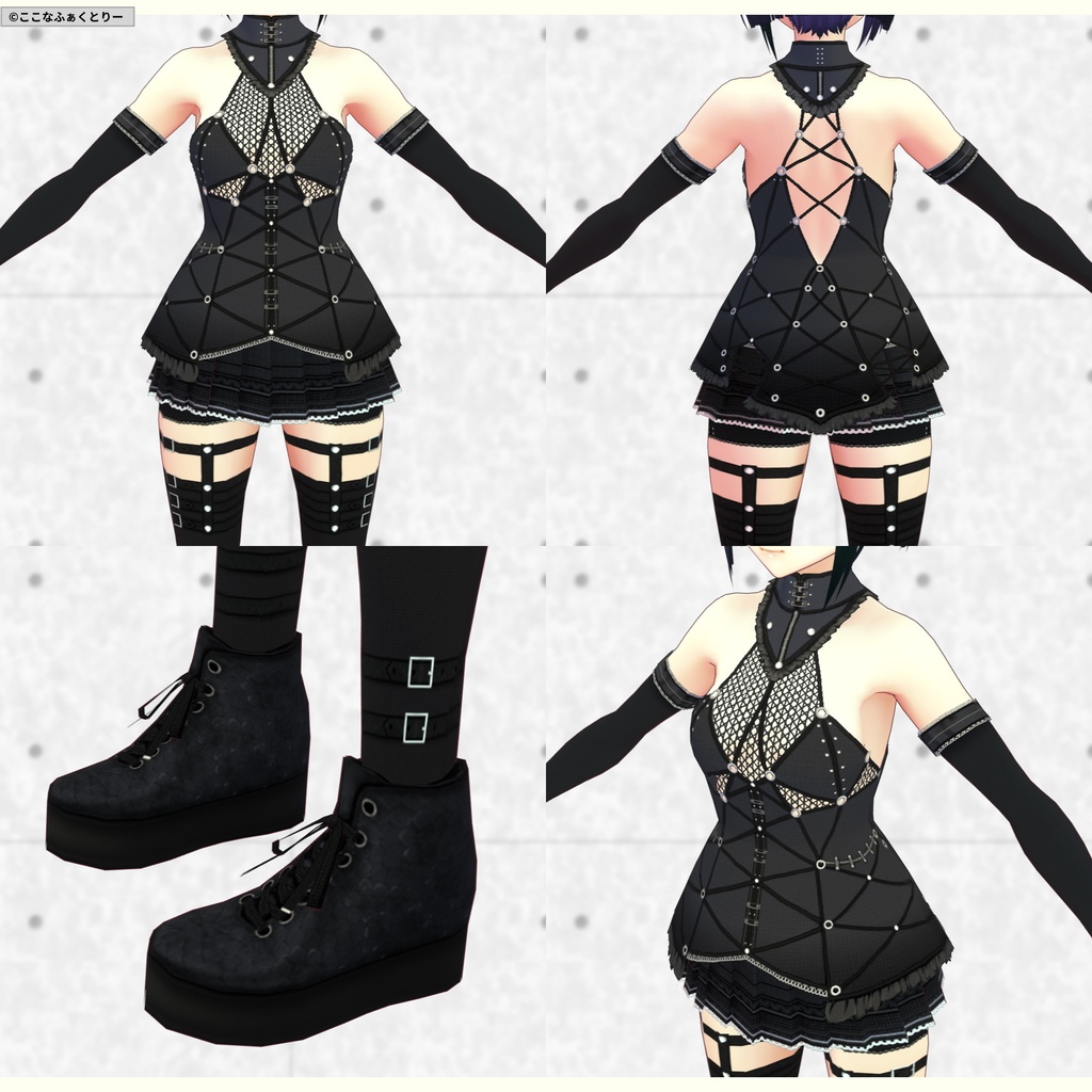 ※VRoidstudioベータ版で作成しています【VRoid用】ミニスカゴシックパンクコスチューム5色セット