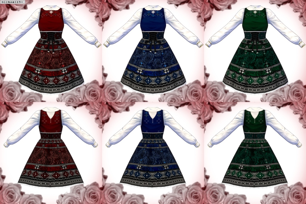 ※VRoidstudioベータ版で作成しています【VRoid用】クラシカルローズワンピース3色セット