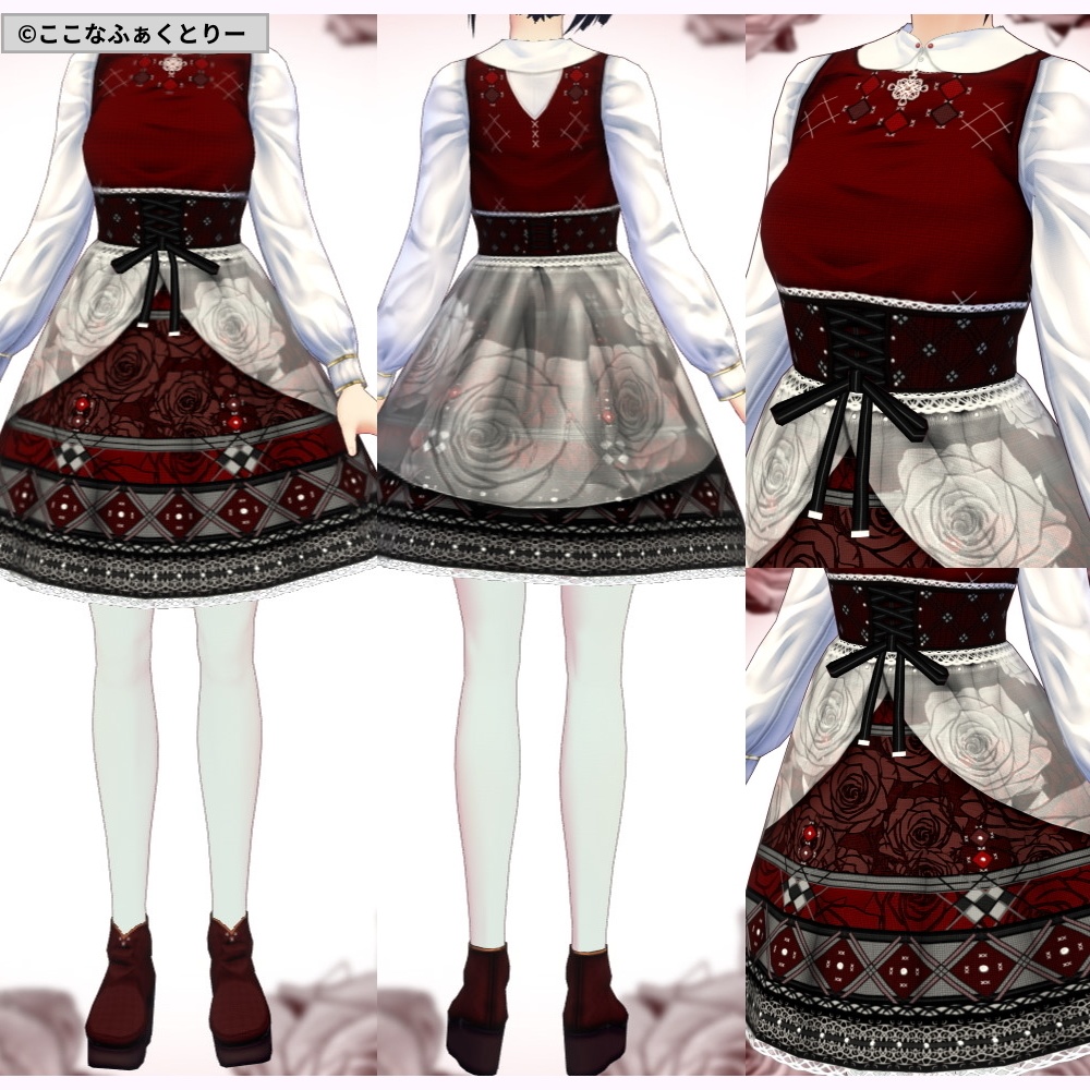 ※VRoidstudioベータ版で作成しています【VRoid用】クラシカルローズワンピース3色セット