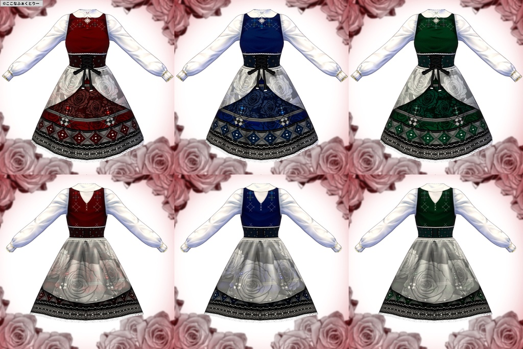 ※VRoidstudioベータ版で作成しています【VRoid用】クラシカルローズワンピース3色セット