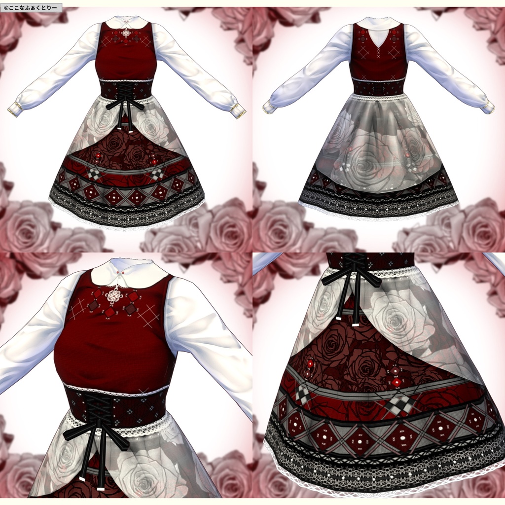 ※VRoidstudioベータ版で作成しています【VRoid用】クラシカルローズワンピース3色セット