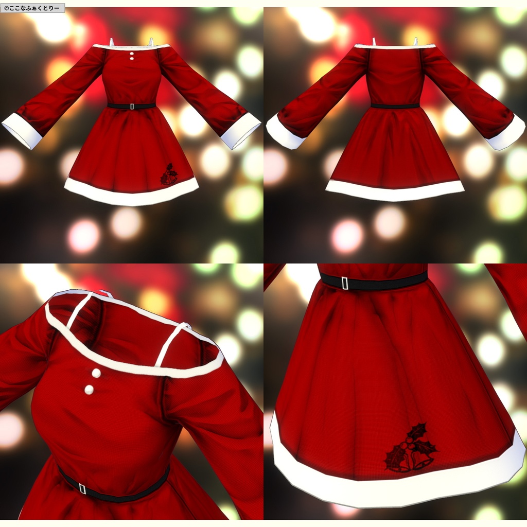 ※VRoidstudioベータ版で作成しています【VRoid用】オフショルダーサンタワンピース4色セット