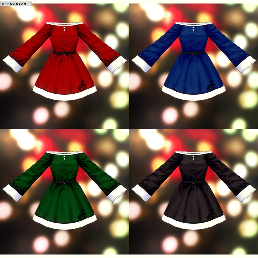 ※VRoidstudioベータ版で作成しています【VRoid用】オフショルダーサンタワンピース4色セット