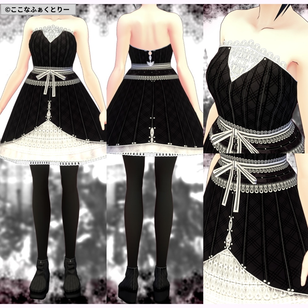 ※VRoidstudioベータ版で作成しています【VRoid用】ゴシックベアトップワンピース5色セット