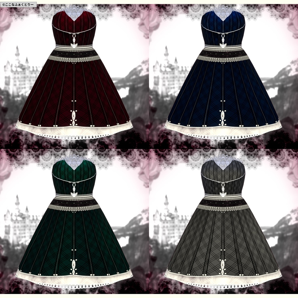 ※VRoidstudioベータ版で作成しています【VRoid用】ゴシックベアトップワンピース5色セット