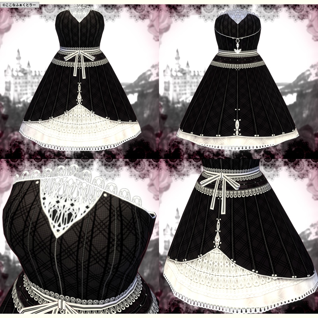 ※VRoidstudioベータ版で作成しています【VRoid用】ゴシックベアトップワンピース5色セット