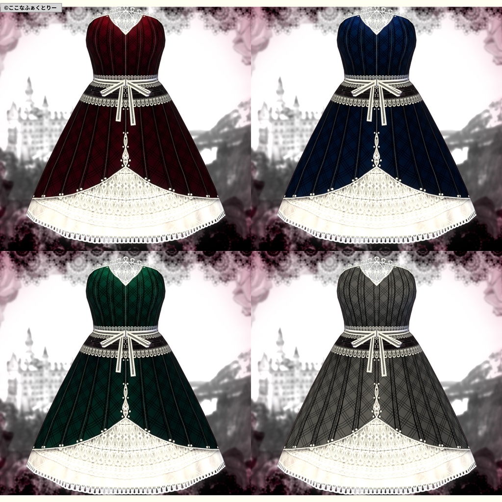 ※VRoidstudioベータ版で作成しています【VRoid用】ゴシックベアトップワンピース5色セット